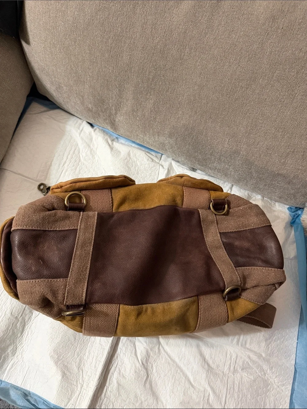 Free people Canvas and Leather Messenger Bag in Brown and Tan